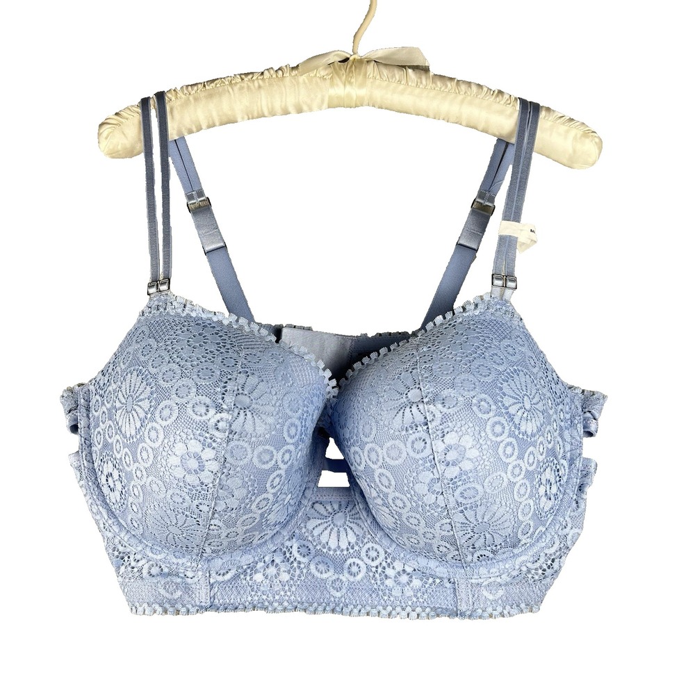 Light Blue Lace Longline Bra with Adjustable Straps